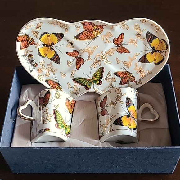 Set Adeline for two Demi Tasse Coffee cups with tray New - Picture 2 of 4